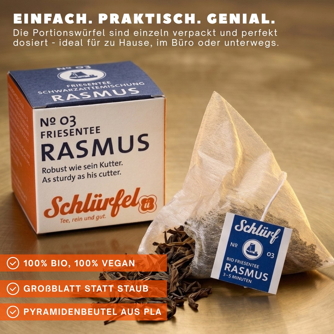 Rasmus — Schlürfel-Schachtel mit Pyramidenbeutel