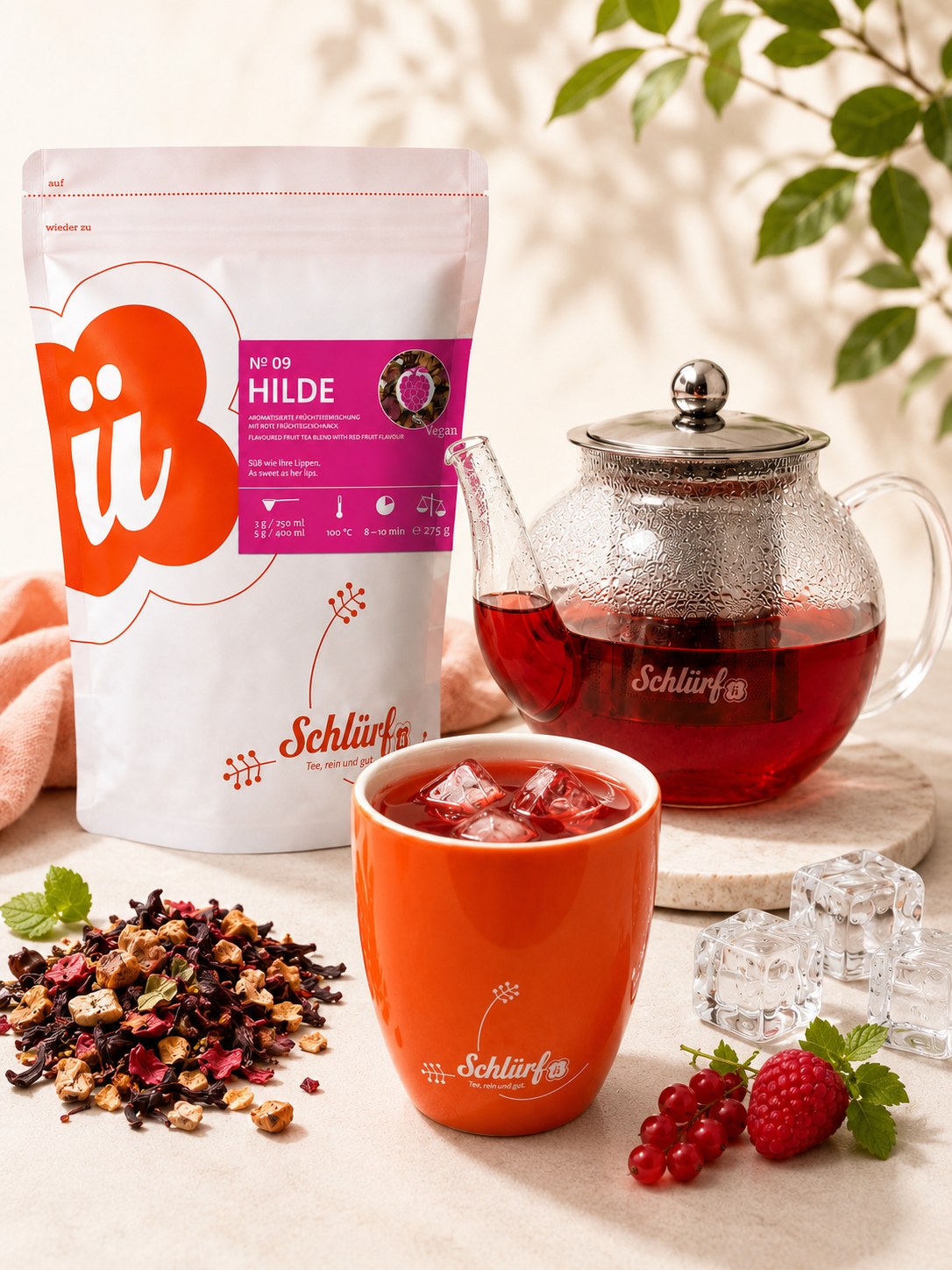Eistee Set Hilde mit Glaskanne und Becher