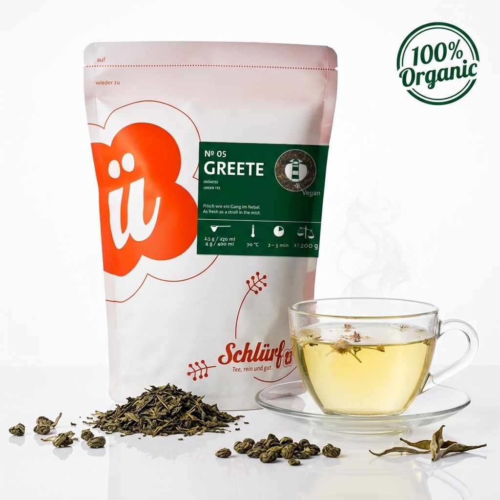 Greete — loser Tee in der Tüte