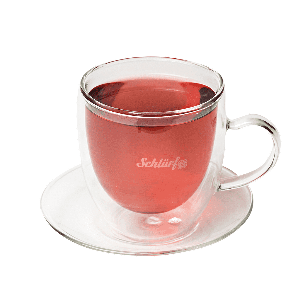 Schlürf Glastasse mit Untertasse