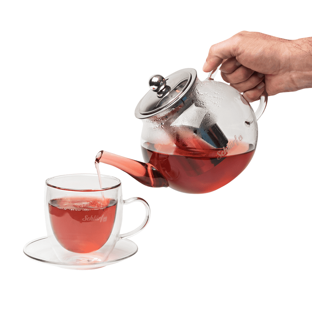 Schlürf Glastasse mit Untertasse