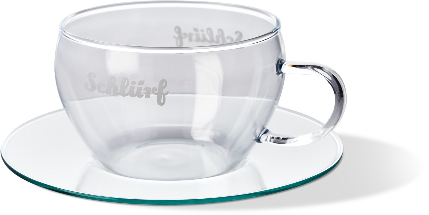 Schlürf Glastasse mit Untertasse