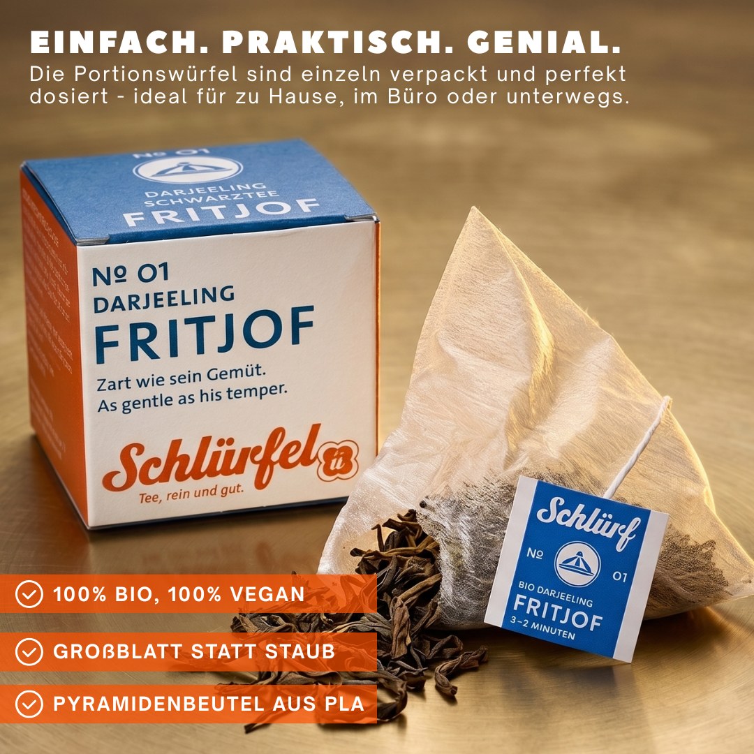 Fritjof — Schlürfel-Schachtel mit Pyramidenbeutel