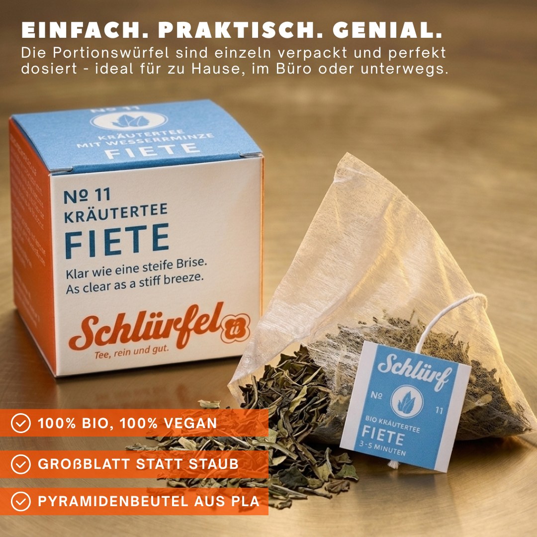Fiete — Schlürfel-Schachtel mit Pyramidenbeutel