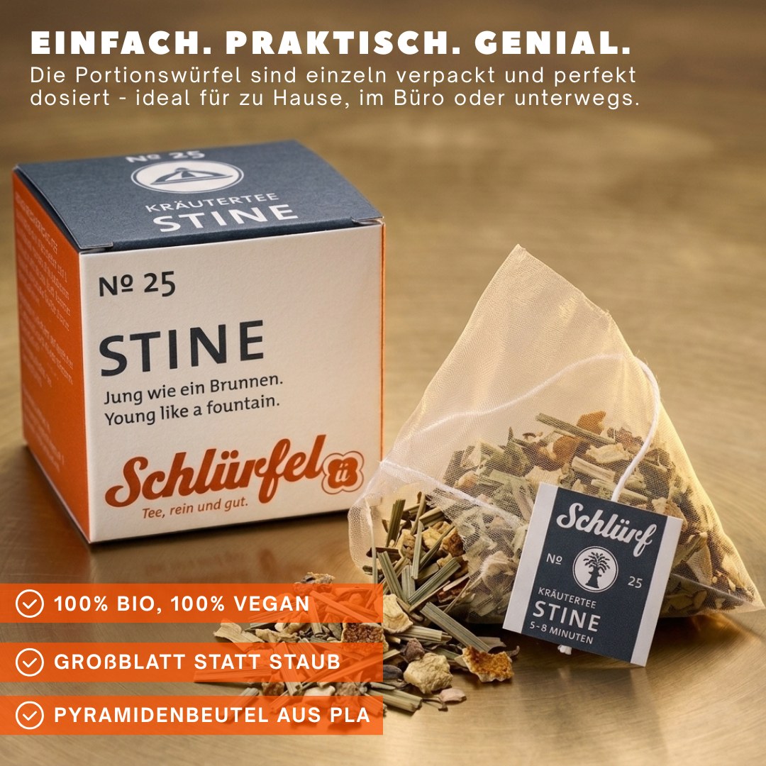 Stine — Schlürfel-Schachtel mit Pyramidenbeutel