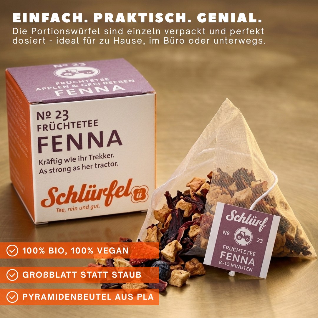 Fenna — Schlürfel-Schachtel mit Pyramidenbeutel