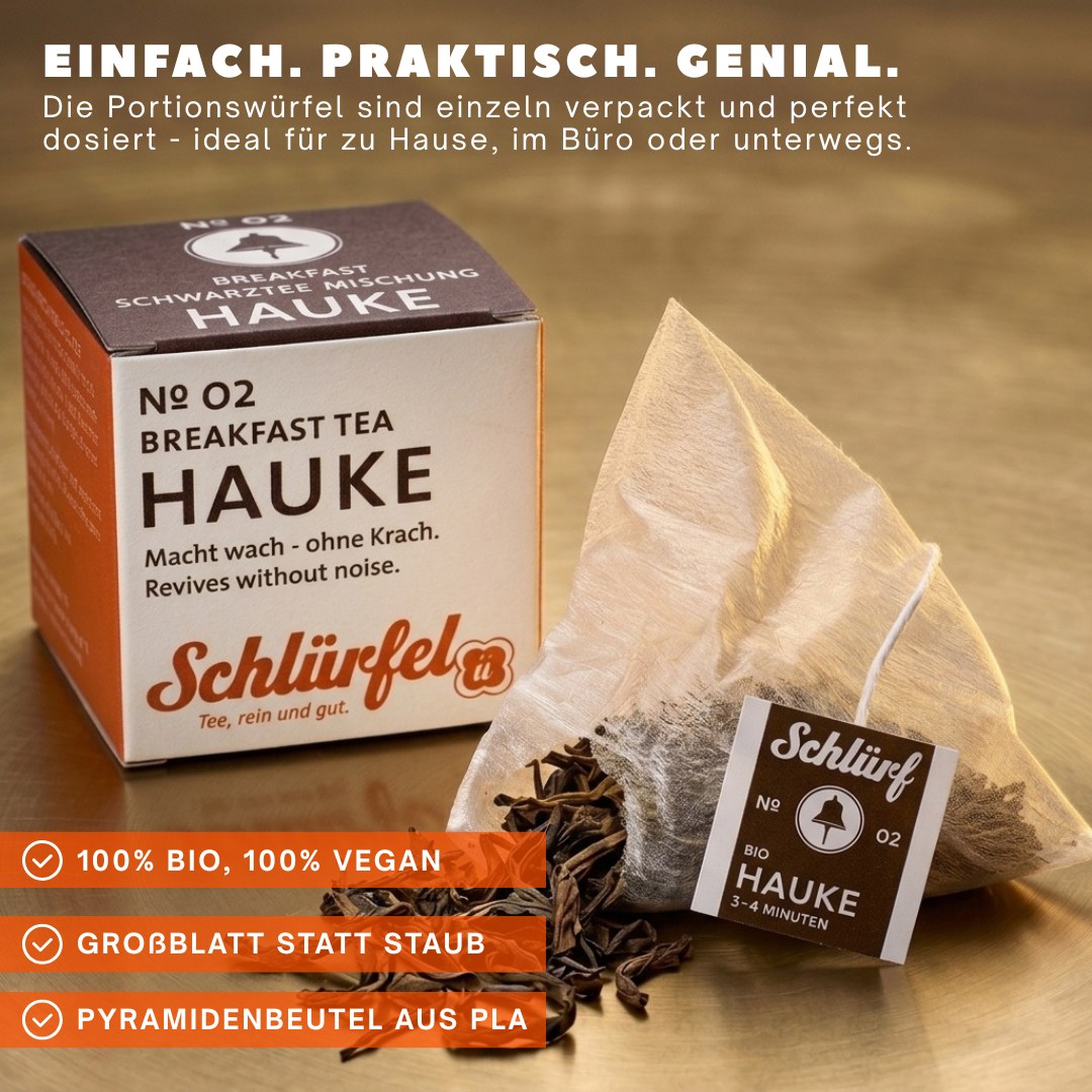 Hauke — Schlürfel-Schachtel mit Pyramidenbeutel