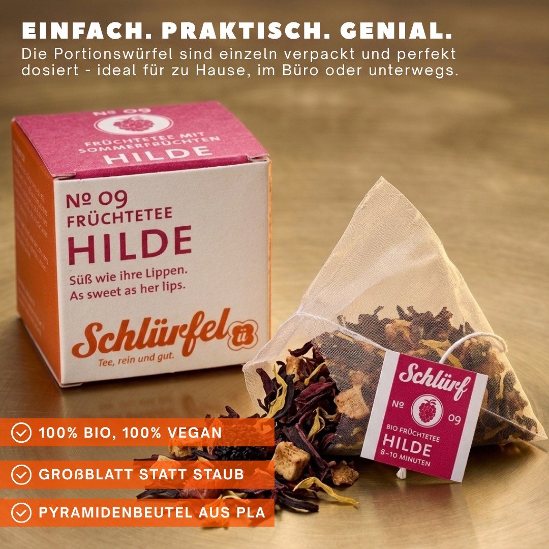 Hilde — Schlürfel-Schachtel mit Pyramidenbeutel